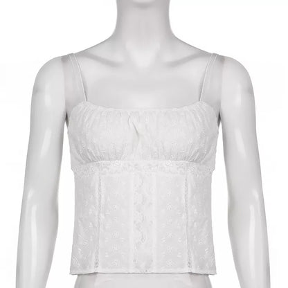 White Lace Milkmaid Fairy Crop Top