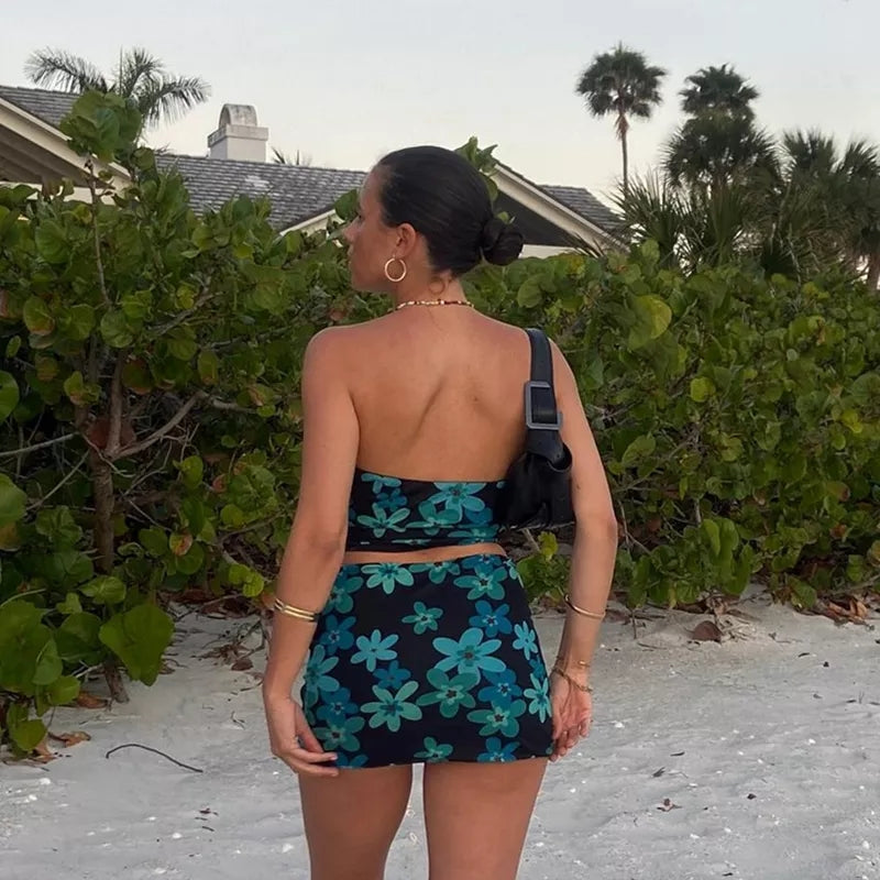 Floral 2 Piece Set Tube Top + Mini Skirt