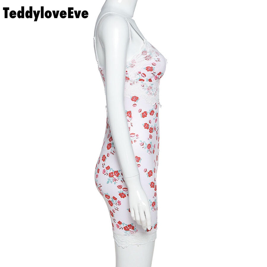 Cute Sexy Summer Boho Lace Graphic Lace Up Elegant Mini Bodycon Dress E-Girl Kawaii Korean Japanese Harajuku Chinese Retro Streetwear
