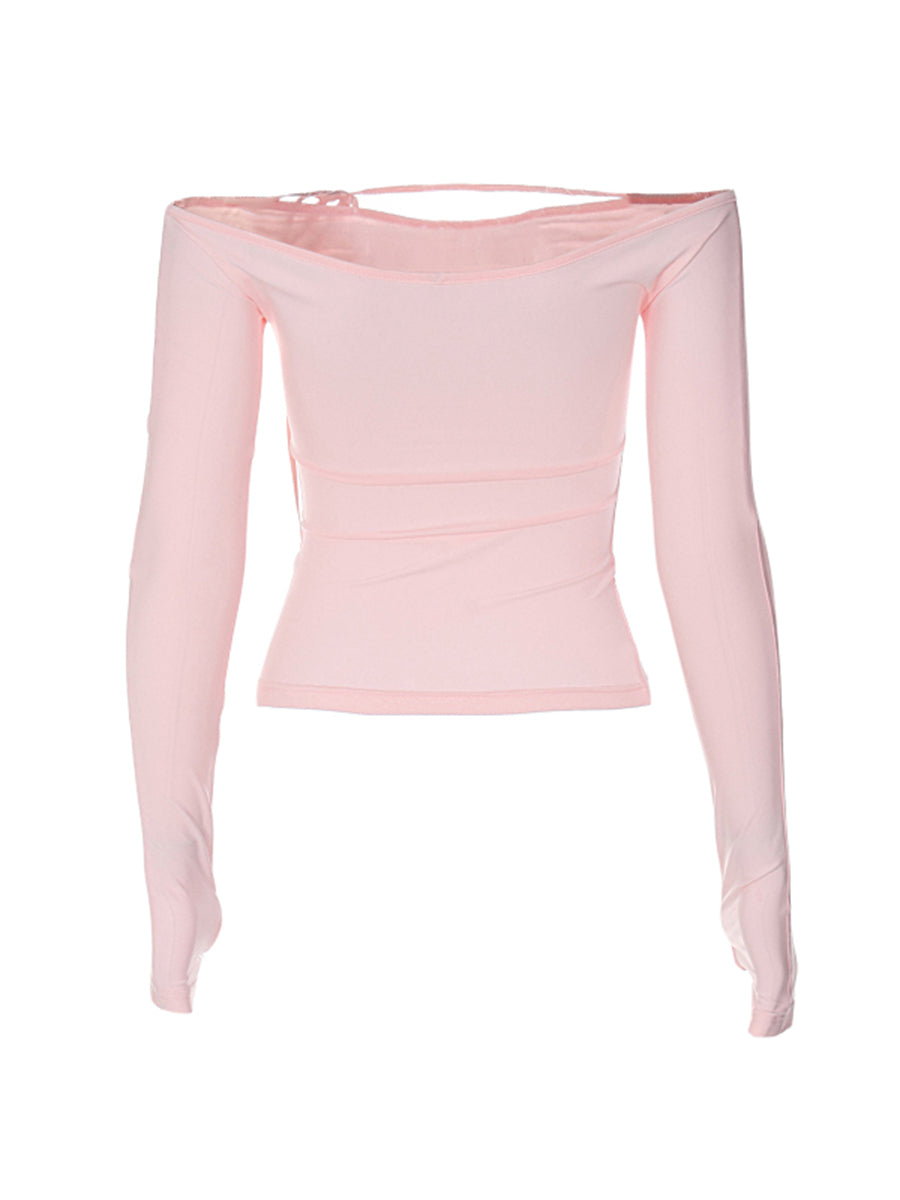 Pink Bow Off Shoulder Long Sleeve Top