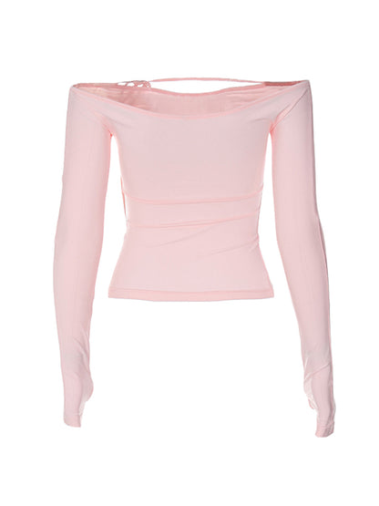 Pink Bow Off Shoulder Long Sleeve Top