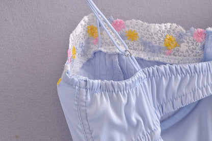 Light Blue Floral Embroidery Mini Dress