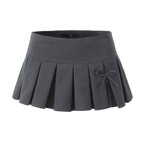 Grey Bow Low Waist Tiered Pleated Skirt