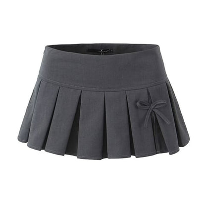 Grey Bow Low Waist Tiered Pleated Skirt