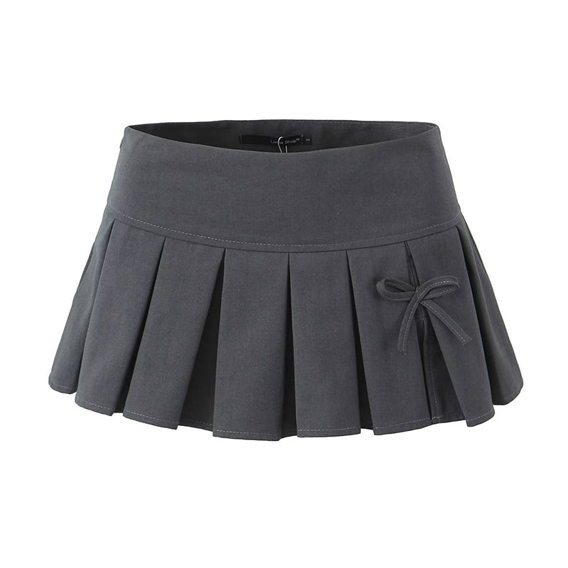 Grey Bow Low Waist Tiered Pleated Skirt