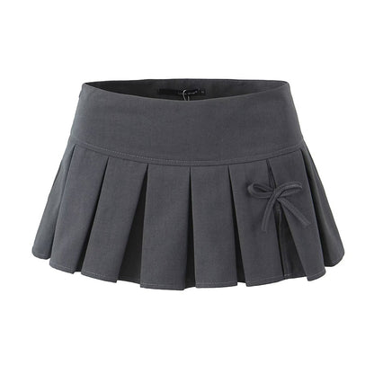 Grey Bow Low Waist Tiered Pleated Skirt