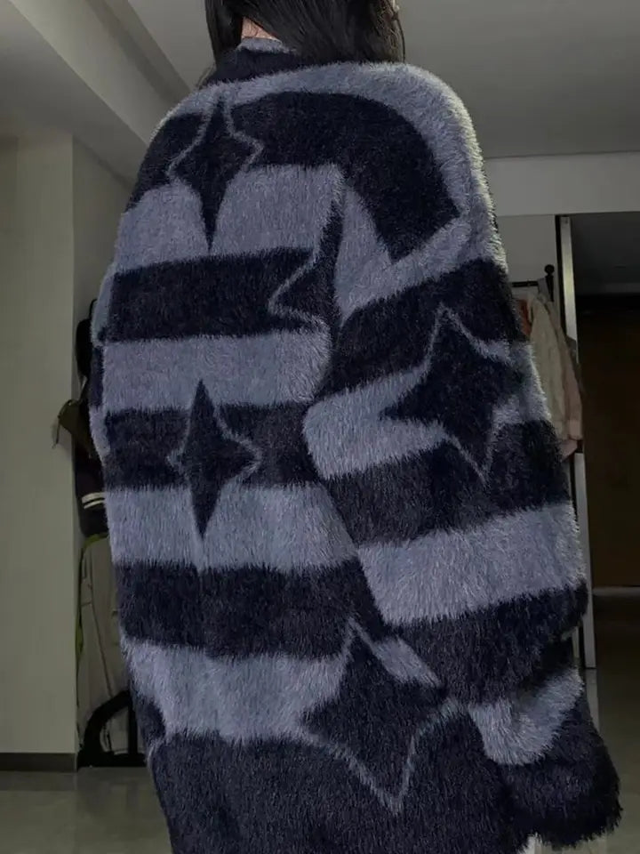 Grey & Black Star Striped Sweater