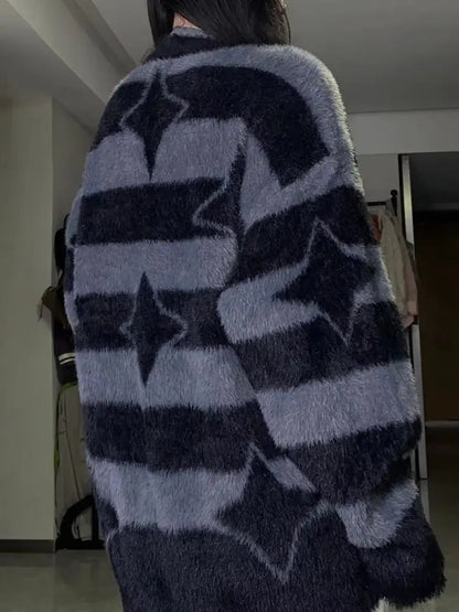 Grey & Black Star Striped Sweater