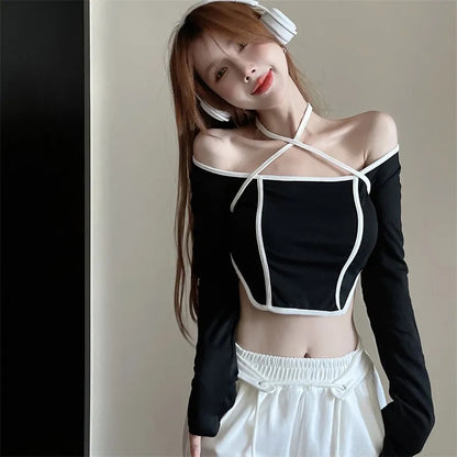 Pink Patchwork Long Sleeve Crop Top