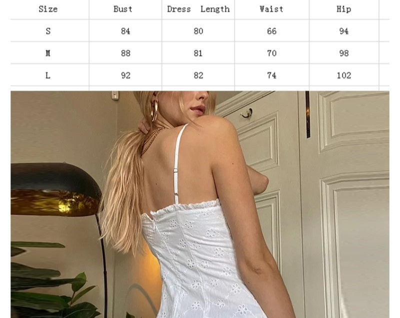 White Ruffle Spaghetti Strap Mini Dress