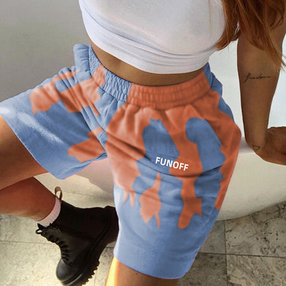 Cute Colorful Tie Dyed Print Casual Sweat Short High Waisted Pants Bottom E-Girl Kawaii Korean Japanese Harajuku Chinese Retro Streetwear Aesthetic