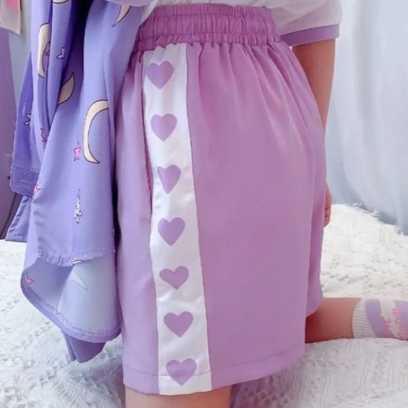 Purple Heart Drawstring Shorts