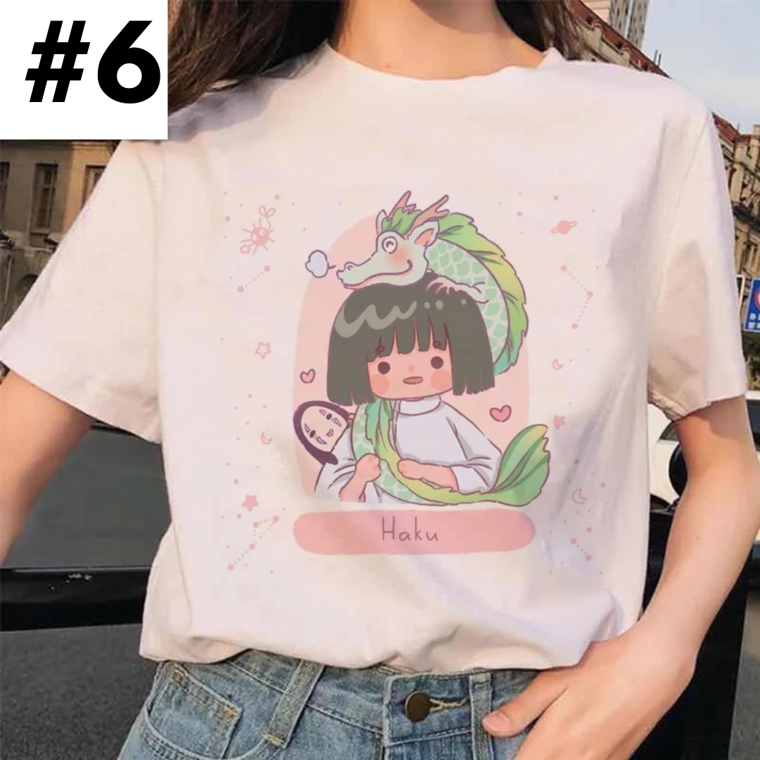 Cute Japanese Anime Cartoon Graphic Print Loose White Short Sleeve Shirt