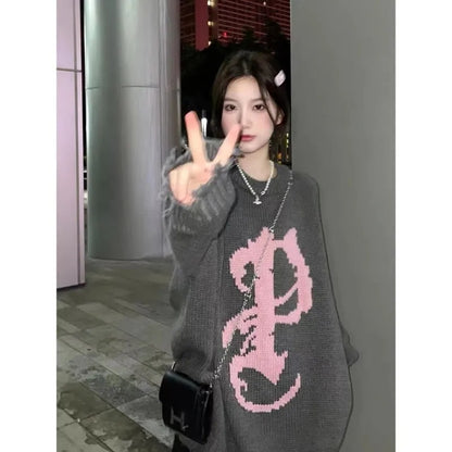 Grey Y2K Oversized Sweater