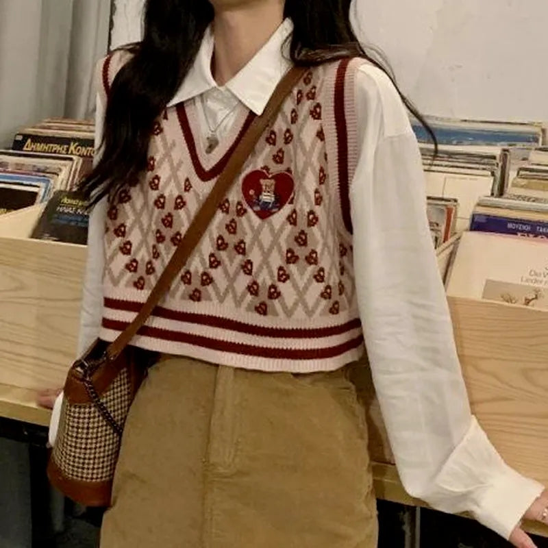 Teddy Bear Embroidery Sweater Vest