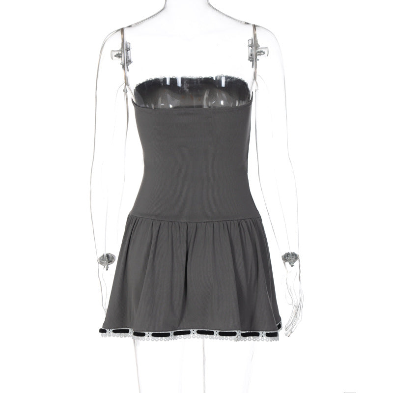 Lace Tie Up Strapless Mini Dress