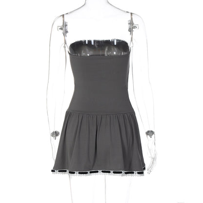 Lace Tie Up Strapless Mini Dress