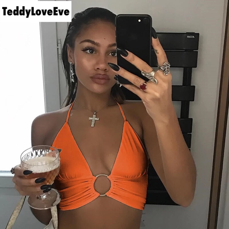 Cute Sexy Backless Bandage Halter Tank Cami Crop Top Shirt Tee T-shirt E-Girl Kawaii Korean Japanese Harajuku Chinese Retro Streetwear Aesthetic