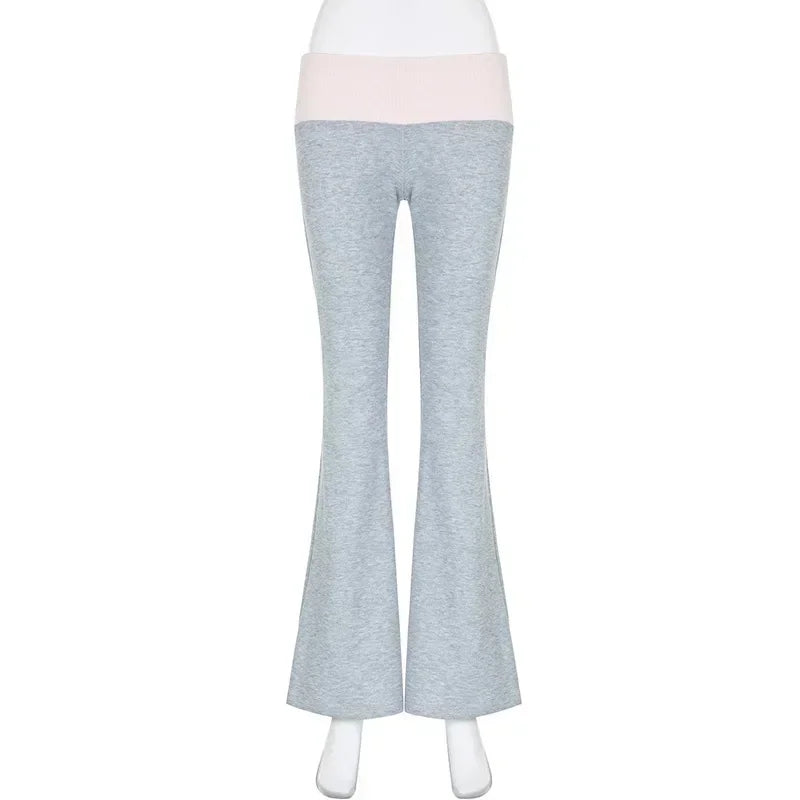 Grey & Pink Patchwork Flare Pants