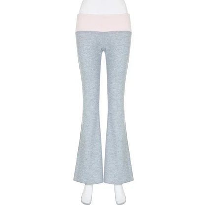 Grey & Pink Patchwork Flare Pants