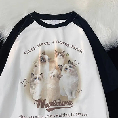 Graphic Cat Print Short Sleeve T-shirt