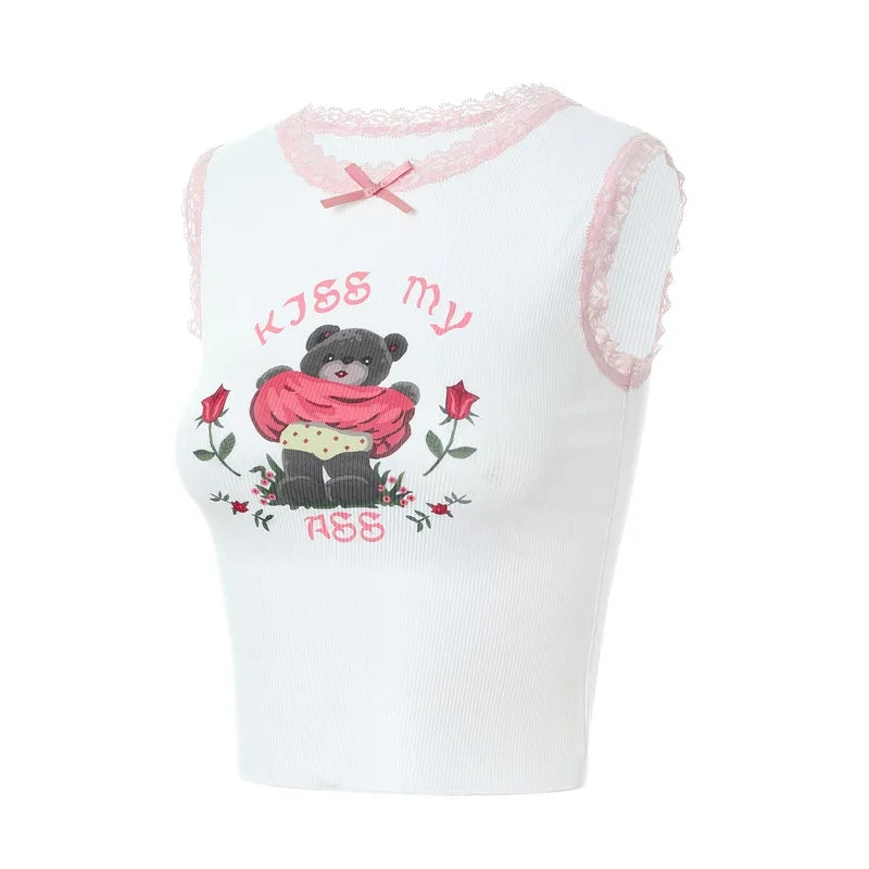 Pink Lace Bear Print Tank Top