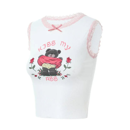Pink Lace Bear Print Tank Top