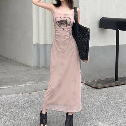 Cat Graphic Print Split Long Dress