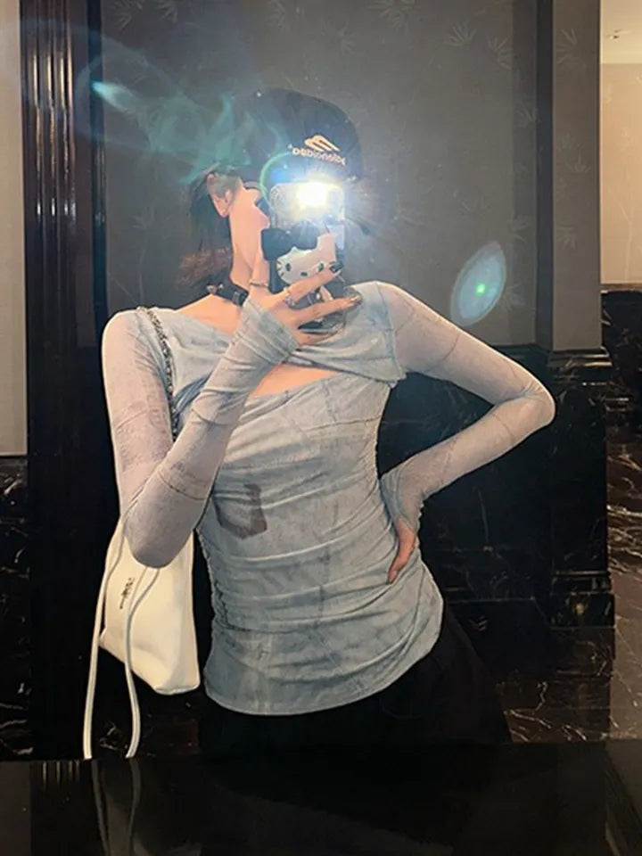 Blue Dye Mesh Long Sleeve Shirt