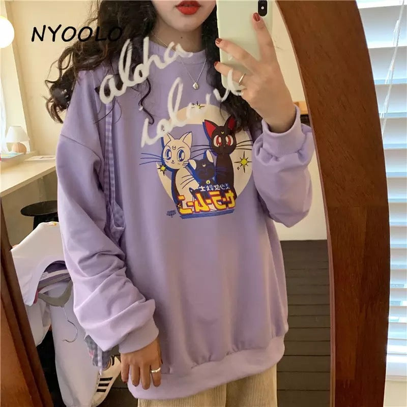 Japanese Anime Girl Cat Cartoon Print Hoodie