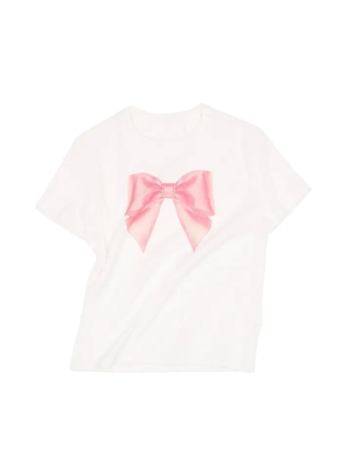 Pink Bow Print Short Sleeve T-shirt