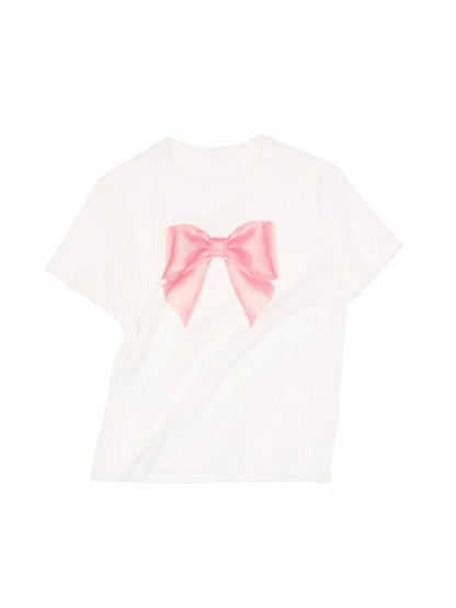 Pink Bow Print Short Sleeve T-shirt
