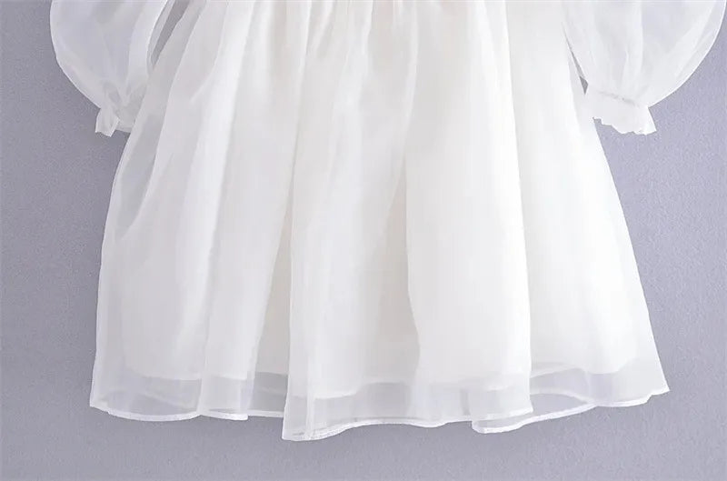 White Puff Sleeve A-Line High Waist Mini Dress