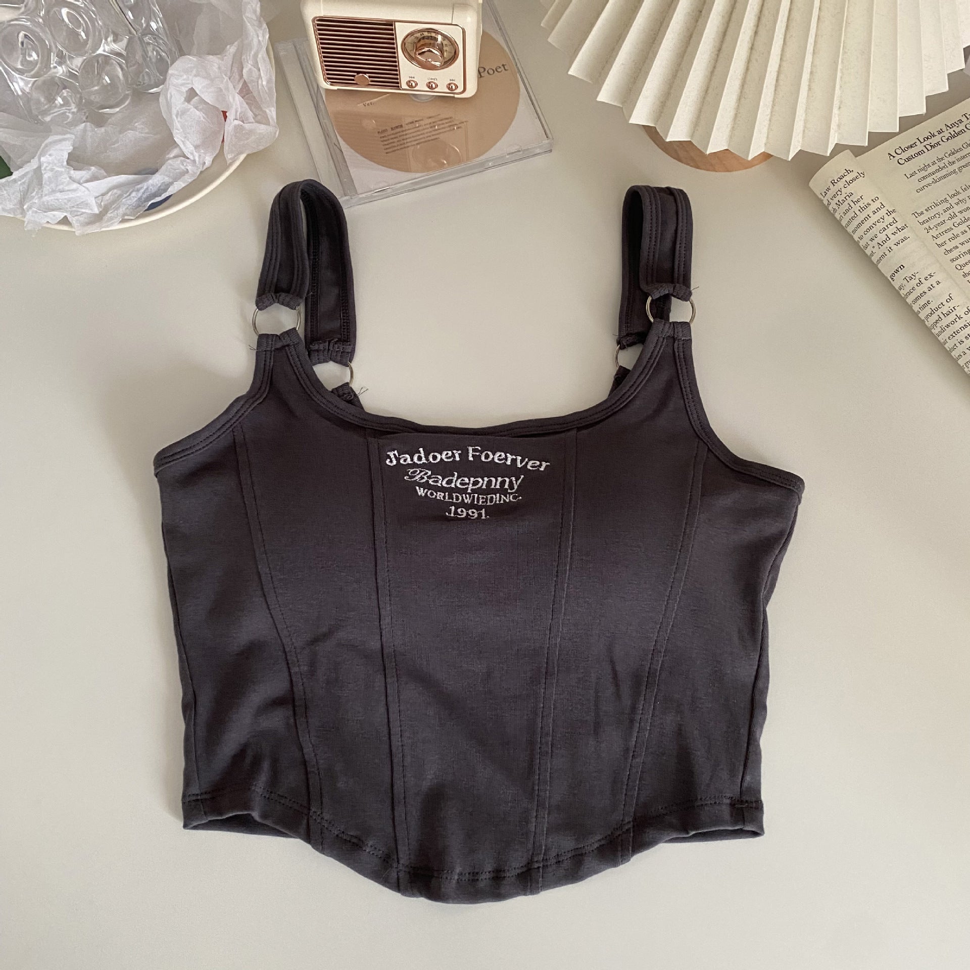 Y2K Letter Embroidery Sleeveless Crop Top