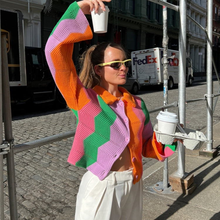 Rainbow Color Block Cardigan