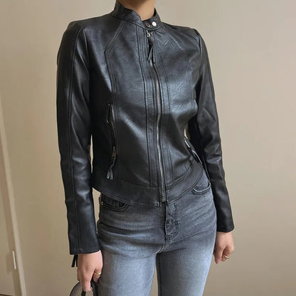 Black PU Leather Zipper Jacket