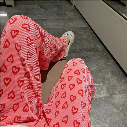 Pink Heart Print Trousers