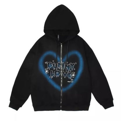 Bunny Love Heart Print Long Sleeve Hoodie
