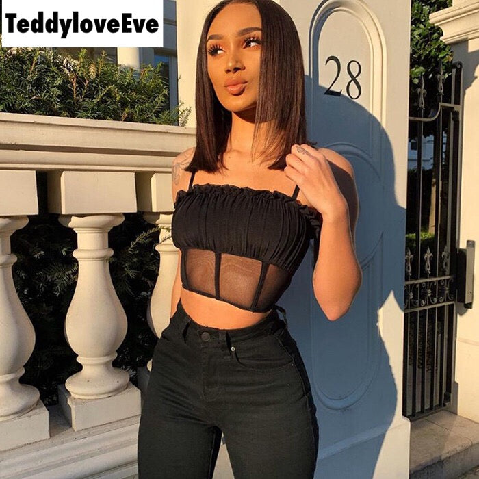 Cute Sexy See Through Mesh Crop Top Camisole Tank Shirt Tee T-shirt E-Girl Kawaii Korean Japanese Harajuku Chinese Retro Streetwear Aesthetic