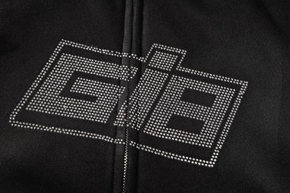 Cute Retro 90s Rhinestone Bling Crystal Zipper Hoodie Long Sleeve Pullover Jumper Sweater Aesthetic E-Girl Kawaii Korean Japanese Harajuku Streetwear