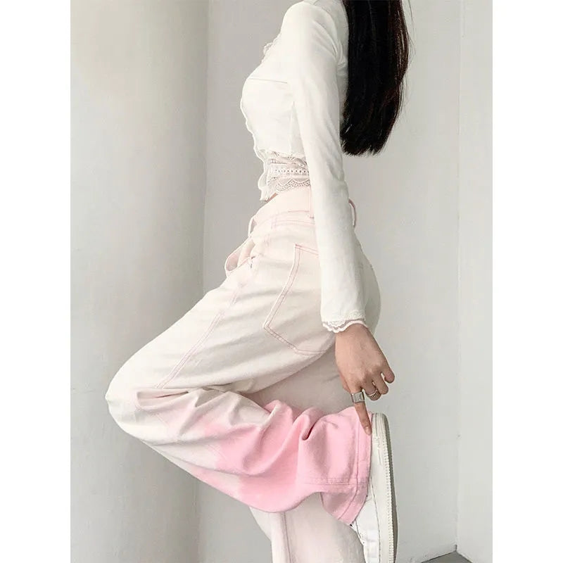Pink Ombre High Waist Denim Jeans