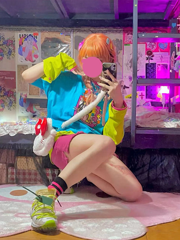 Colorful Anime Girl Graphic Print Short Sleeve T-shirt