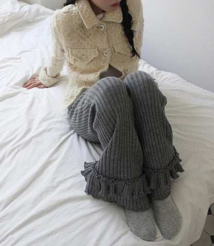 Grey Pleated Layer Knit Pants