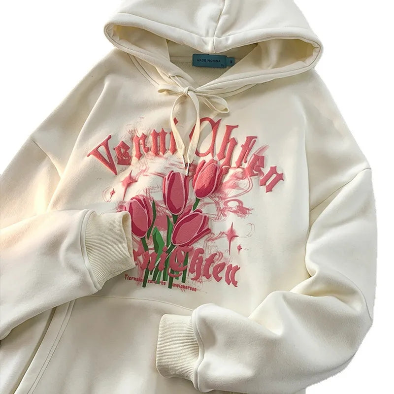 Tulip Flower Graphic Print Hoodie