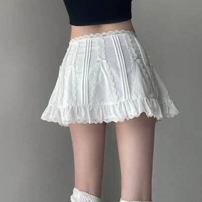White Fairy Bow Ruffle A-Line Skirt