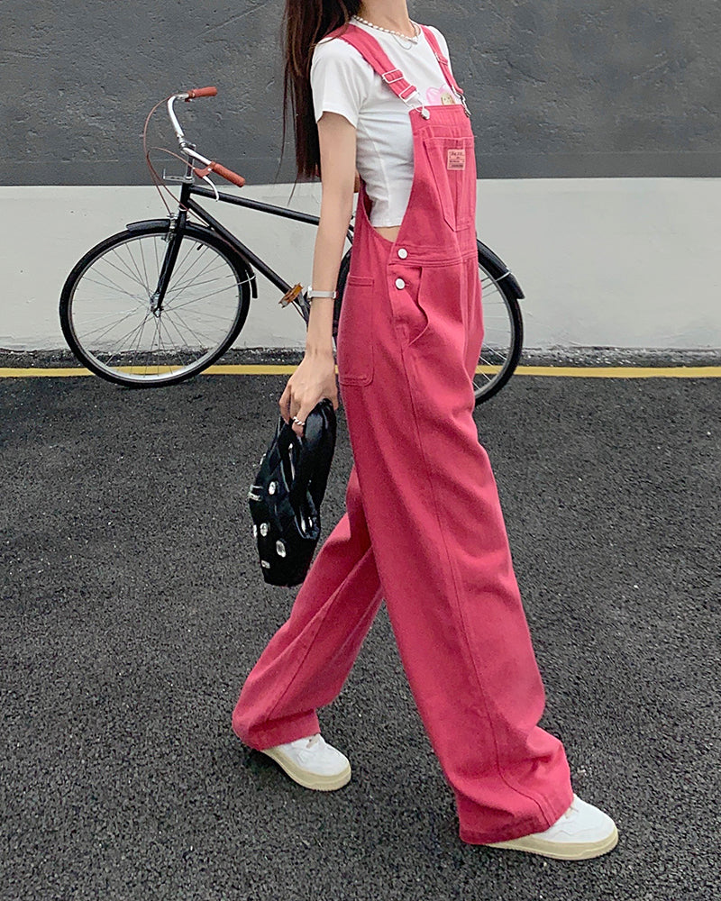 Pink Denim Overall Pants