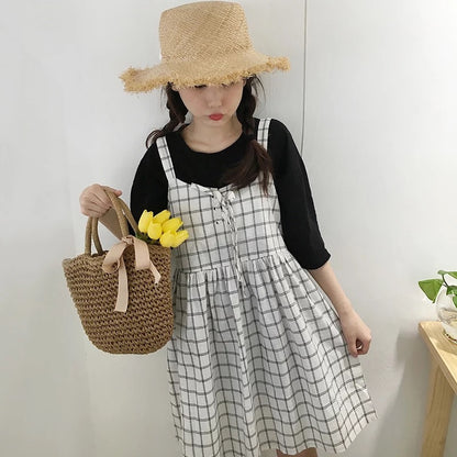 Cute Summer Preppy Loose Casual Plaid Checkered Tank Dress E-Girl Kawaii Korean Japanese Harajuku Retro Streetwear
