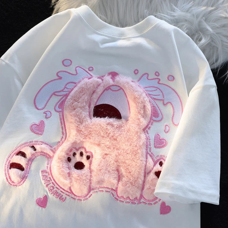 Fluffy Crying Cat Short Sleeve T-shirt