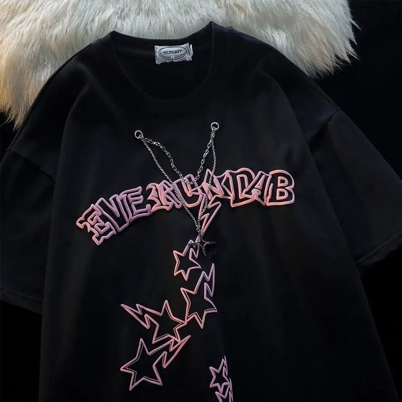 Star Print Chain Short Sleeve T-shirt