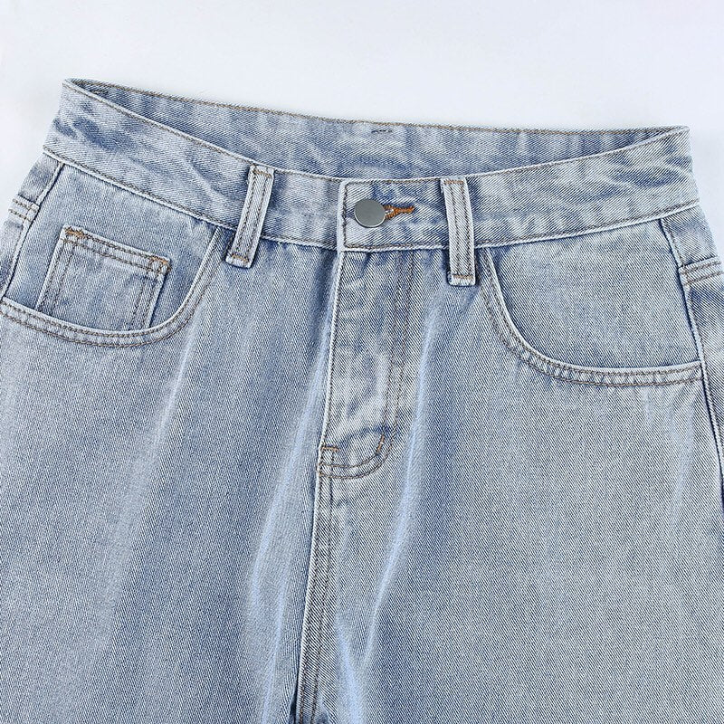 Cute 90s Buttery Print Casual Baggy Straight High Waist Mom Blue Denim Jean Bottom Pant Aesthetic E-Girl Kawaii Korean Japanese Harajuku Streetwear
